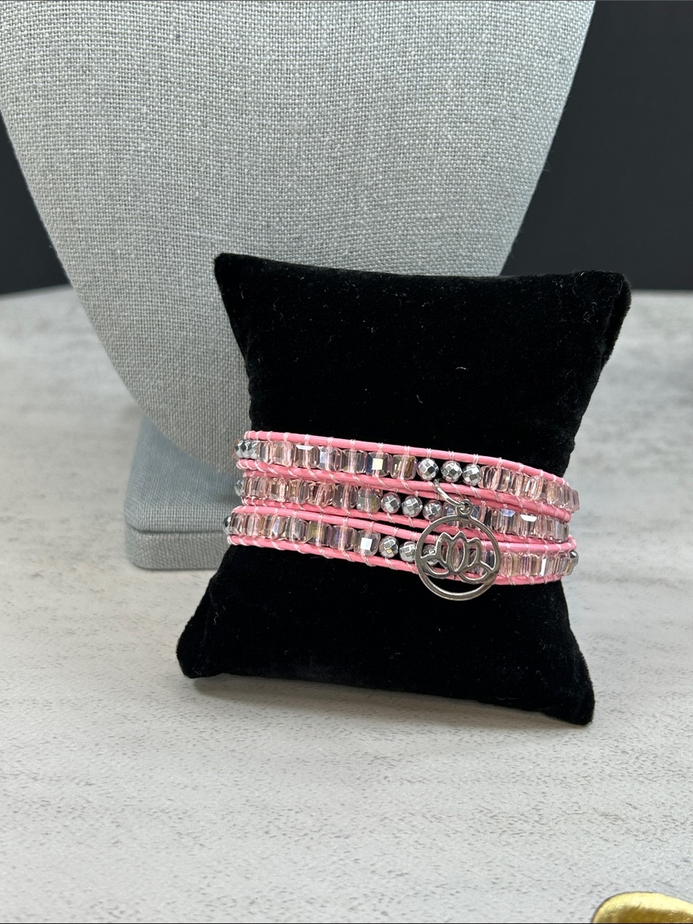 Spunky Soul Lotus Charm Pink Crystal Wrap Bracelet